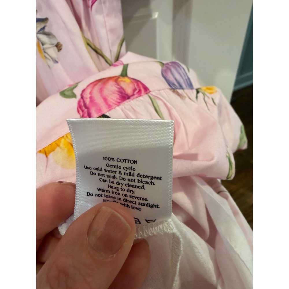 Beyond by Vera Pink Floral Cotton Puff Sleeve Mini Dress Square Neck Small - Picture 5 of 12